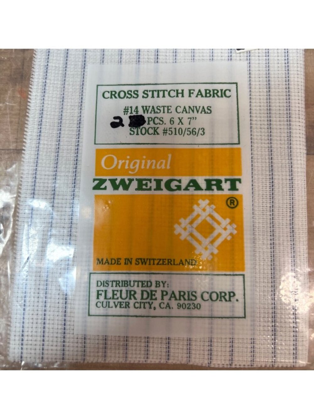 Zweigart Cross Stitch Fabric #14 Waste Canvas 6"x7" 2 Pcs Made In Switzerland